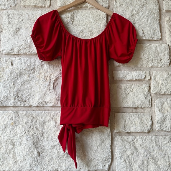 Wet Seal Puffy Sleeve Wrap Top- CHERRY RED 🍒 - Picture 3 of 3